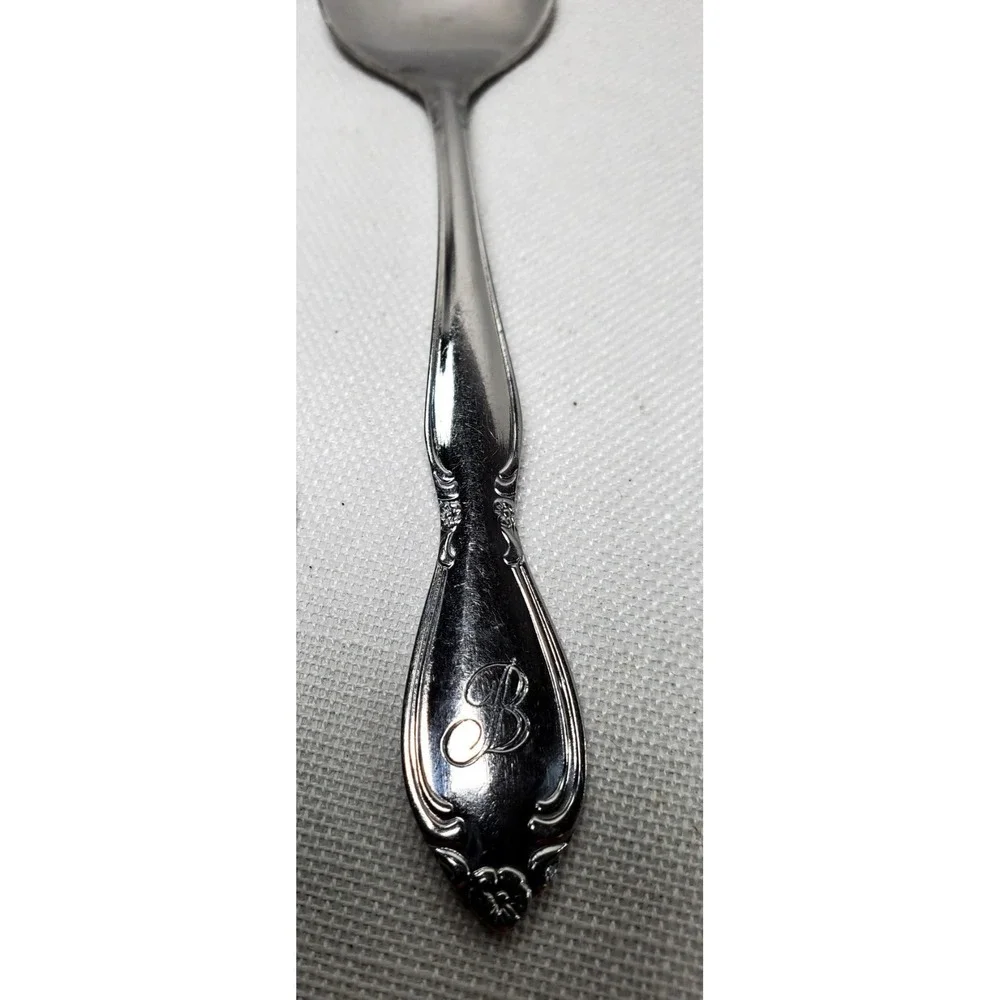 Vintage Stainless Steel Teaspoon Monogram B Floral Scroll Pattern Taiwan Replace